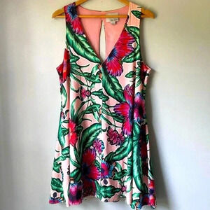 Anthropologie by Chloe Oliver Hibiscus v-neck swing dress size L